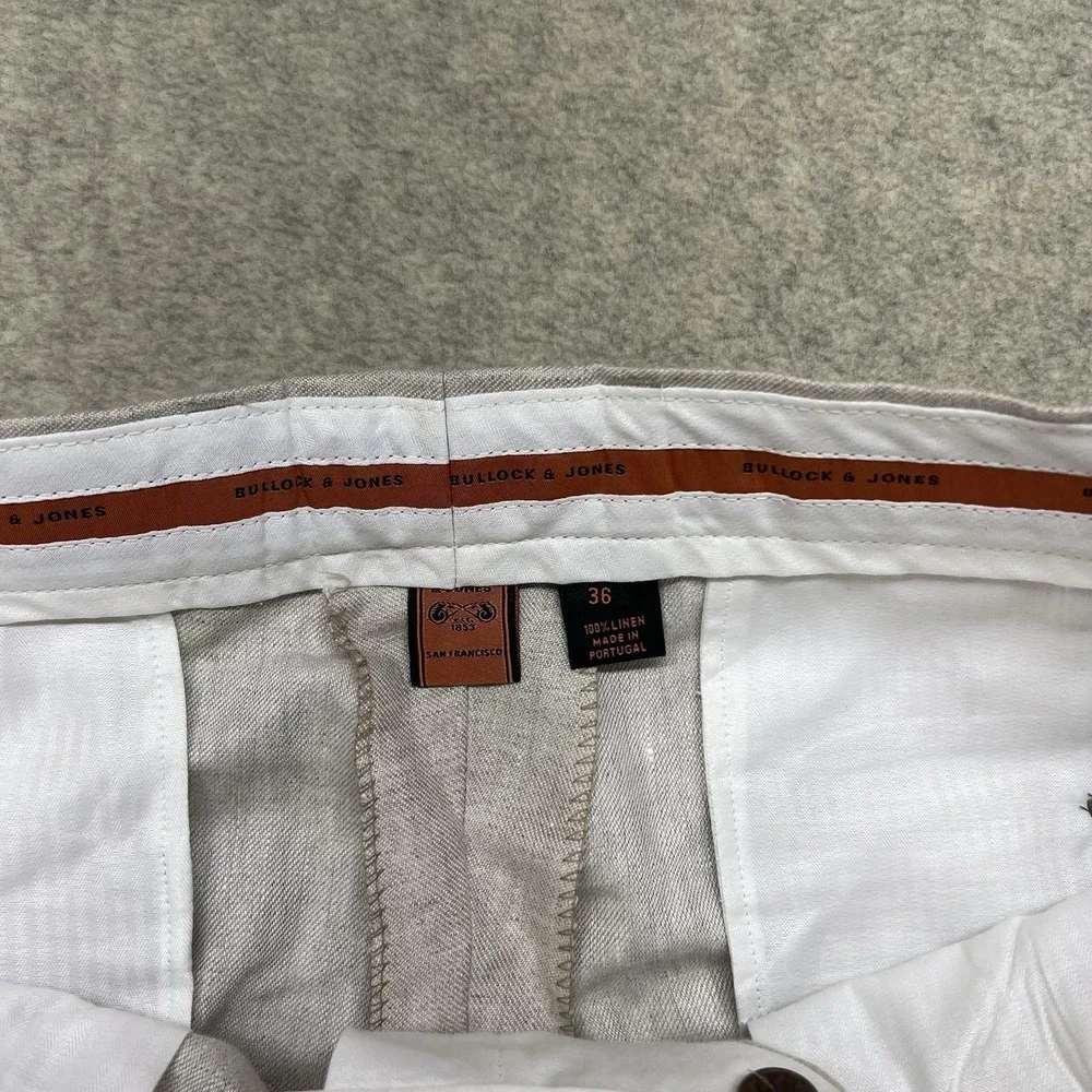 Bullock & Jones Mens Linen Pleated Dress Pants Beige Tan Cuffed Size‎ 36
